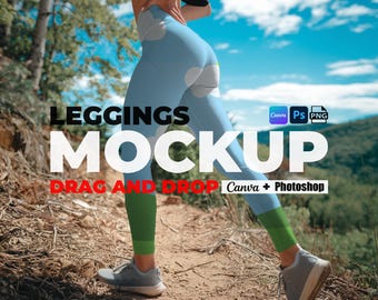 Leggings Mockup for Canva & Photoshop PNG, Yoga Legging Mock Up, Sublimation Leggings Mockups, Drag And Drop AOP Leggings Mockup
