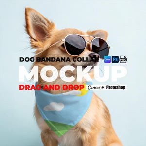 Hunde Bandana Kragen Mockup für Canva und Photoshop Bandana Ziehen Tropfen MockUp PNG Transparent Haustier Bandana Kragen Mockups für Hunde Bandana