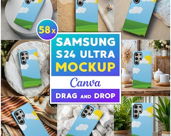 58x Samsung Galaxy S24 Ultra Mockup Bundle Canva Easy Use Drag and Drop PNG Phone Mock Up Printify Tough Phone Case Mockups Template Samsung