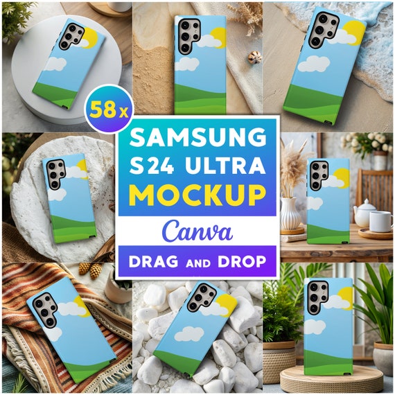 58x Samsung Galaxy S24 Ultra Mockup Bundle Canva Easy Use Drag and Drop PNG Phone Mock Up Printify Tough Phone Case Mockups Template Samsung