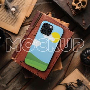 Halloween iPhone 15 Pro Max Tough Case Mockup for Canva Easy Use Drag and Drop PNG Mock Autumn Etsy Shopify Phone Case Mockups