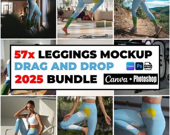 57x Yoga Leggings Mockup Bundle for Canva and Photoshop PNG Leggings Mock Up Sublimation Legging Mockups Drag & Drop AOP Leggings Mockup