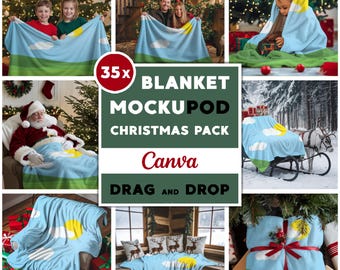 35x Christmas Blanket Mockup Bundle for Canva Drag and Drop Transparent Blanket Xmas Mock up Halloween Blanket Mockups Easy Use