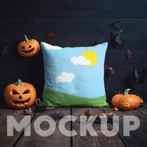 Halloween Pillow Mockup PNG for Canva easy to use, Autumn Pillows mock up, Cushion Mockups, Pillow Cover Mockup for Halloween