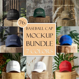 76x Baseball Cap Mockup Bundle, Low Profile Baseball Cap Mockups Pack, Baseball Hat Mock Up, White, Green, Khaki, Red, Black, Royal, Navy