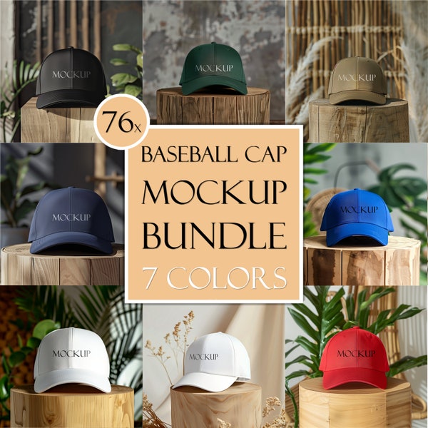 76x Baseballmütze Mockup Bundle, Low-Profile-Baseballmütze Mockups Pack, Baseballmütze Mock Up, Weiß, Grün, Khaki, Rot, Schwarz, Royal, Navy