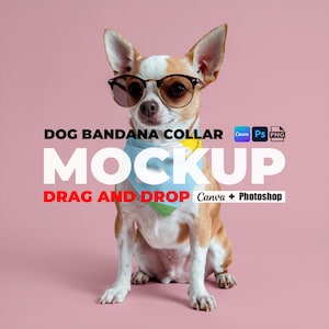 Hunde Bandana Kragen Mockup für Canva und Photoshop Bandana Ziehen Tropfen MockUp PNG Transparent Haustier Bandana Kragen Mockups für Hunde Bandana