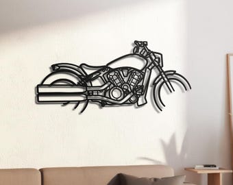 American 1200cc V-Twin Low Bobber Silhouette Metal Wall Art, 2mm Steel Black Powder Coat, Garage Decor, Biker Gift