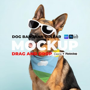 Hunde Bandana Kragen Mockup für Canva und Photoshop Bandana Ziehen Tropfen MockUp PNG Transparent Haustier Bandana Kragen Mockups für Hunde Bandana
