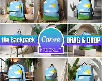 16x Sublimation AOP Backpack Mockup Bundle with Transparent AOP Backpack for Print On Demand Mockup, School Bag Mockups, Backpack Mock up