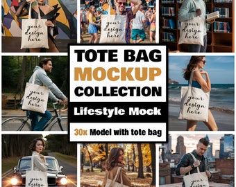 30x Tote Bag Mockup Bundle, Cotton Canvas Model Tote Bag Mockups Pack, Economical Tote Bag Lifestyle Mock Up, Liberty Bags oad113 Mockup