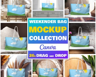26x AOP Weekender Bag Mockup Bundle, Weekender Bag Canva Mockup, Weekender Tote Bag Mockup Mega Bundle Weekender Bag Canva Drag Drop Mock
