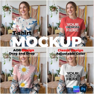 T-Shirt Mockup AOP Bella Canvas 3001 Mockups Tshirt Bella Canvas Mockup Canva and Photoshop Easy Use Drag And Drop Etsy Lifestyle Mockup