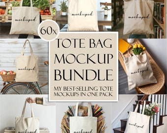 60 x paquete de maquetas de bolsos de mano, maqueta de Liberty Bags oad113, mega paquete de maquetas de bolsos de lona de algodón Printify, maqueta de bolsas de compras impresas