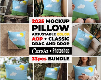 33x Pillow Mockup Bundle PNG for Canva easy to use, Pillow Cover mock up, Cushion Mockups, Throw and Accent Pillow Mockup