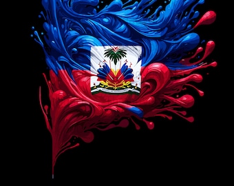 Haitian Flag Art T-Shirt, Digital Download, Vibrant Watercolor Splash Design, Patriotic Haiti Tee
