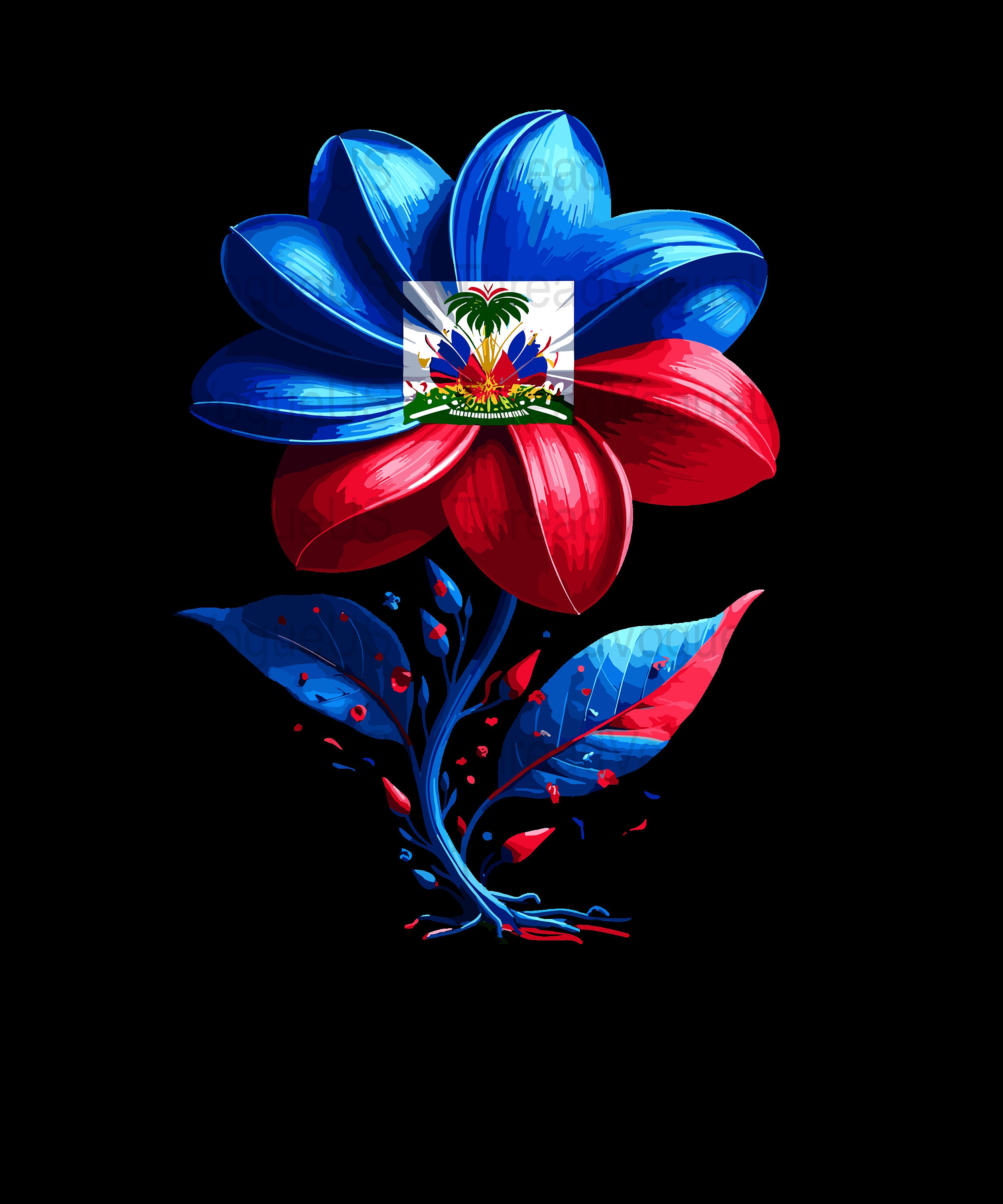 Haitian Flag Artistic Floral Design Digital Download for T-Shirts, Patriotic Haiti Flower Graphic Tee Print