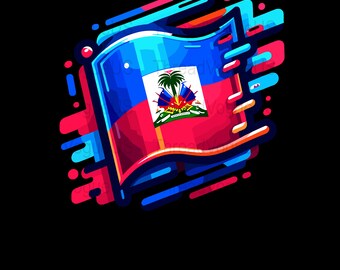 Haitian Flag Art T-Shirt Design, Digital Download, Vibrant Haiti Pride Graphic, Patriotic Apparel Accessory