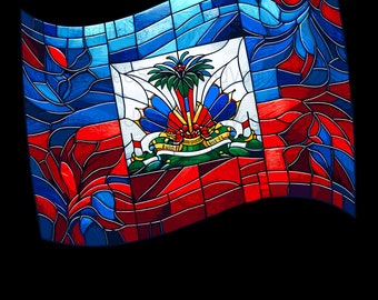 Haitian Flag Art T-Shirt, Digital Download, Haiti Patriotic Pride, Vibrant Mosaic Design Tee