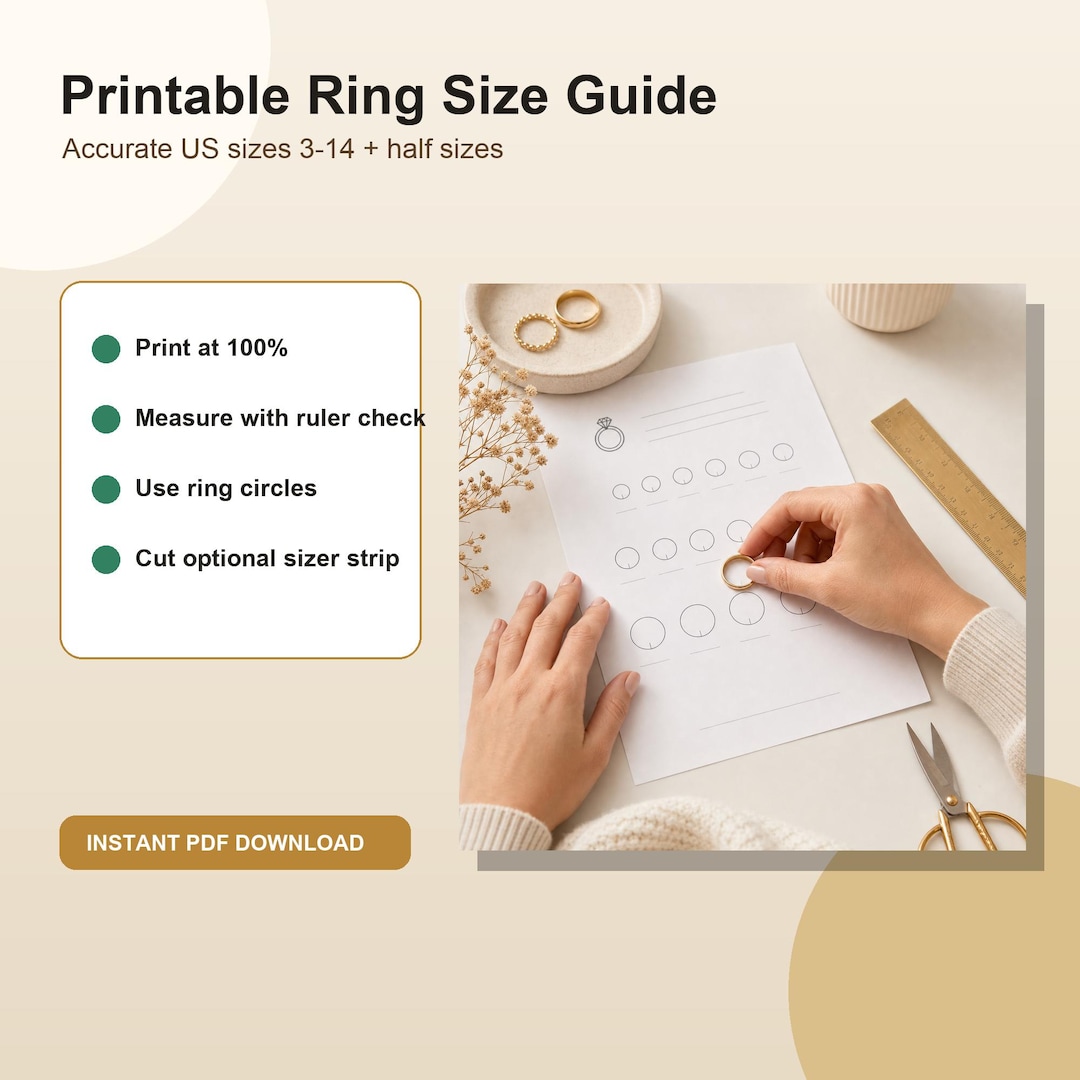 Printable Ring Size Guide PDF, Accurate US Ring Sizer Chart, Measure ...