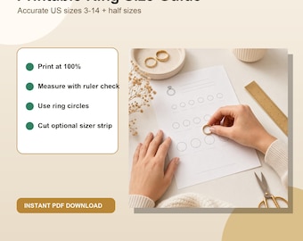 Printable Ring Size Guide PDF, Accurate US Ring Sizer Chart, Measure Ring Size at Home, Instant Download
