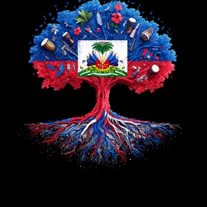 Haitian Flag Digital Art T-Shirt, Haiti Roots Tree Graphic Tee, Patriotic Symbol Print, Unisex Heritage Shirt, Gift for Haitians