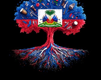 Haitian Flag Digital Art T-Shirt, Haiti Roots Tree Graphic Tee, Patriotic Symbol Print, Unisex Heritage Shirt, Gift for Haitians