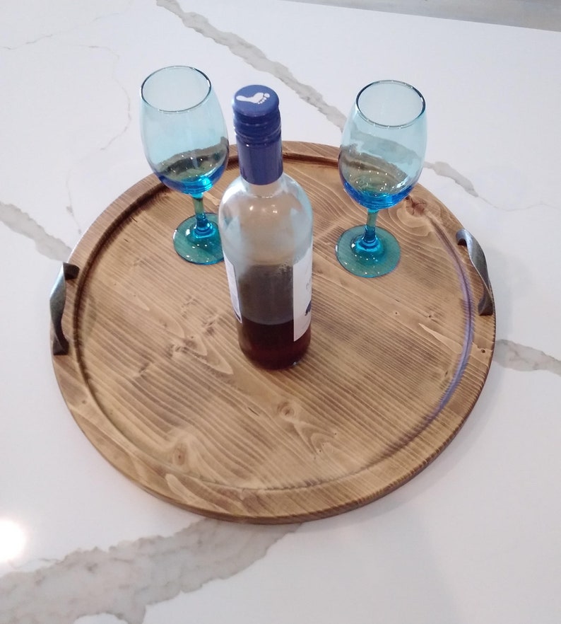 Rustic Solid Wood Round Tray With Handles 18 Inch Diameter Etsy