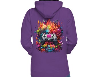 City Lights Gaming: Unisex Hoodie with BK Gaming Logo and Neon Gamer Back - Cozy Up in Style!