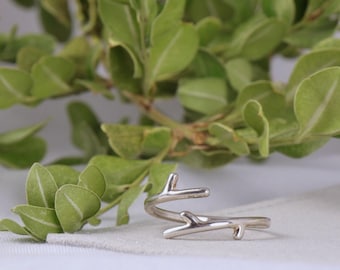 Willow Branch Ring, Adjustable Polished Sterling Silver Twig Ring, Unique Nature Inspired Tree Branch Fashion Ring For Her