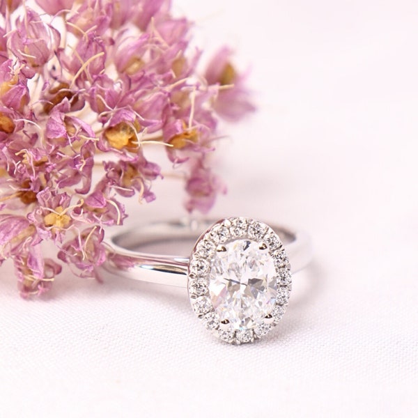 1CT Oval Cut Diamond Ring Oval Shape Halo Diamond Engagement Ring / Daisy Flower Nature Inspired Handmade 14K Gold Ring