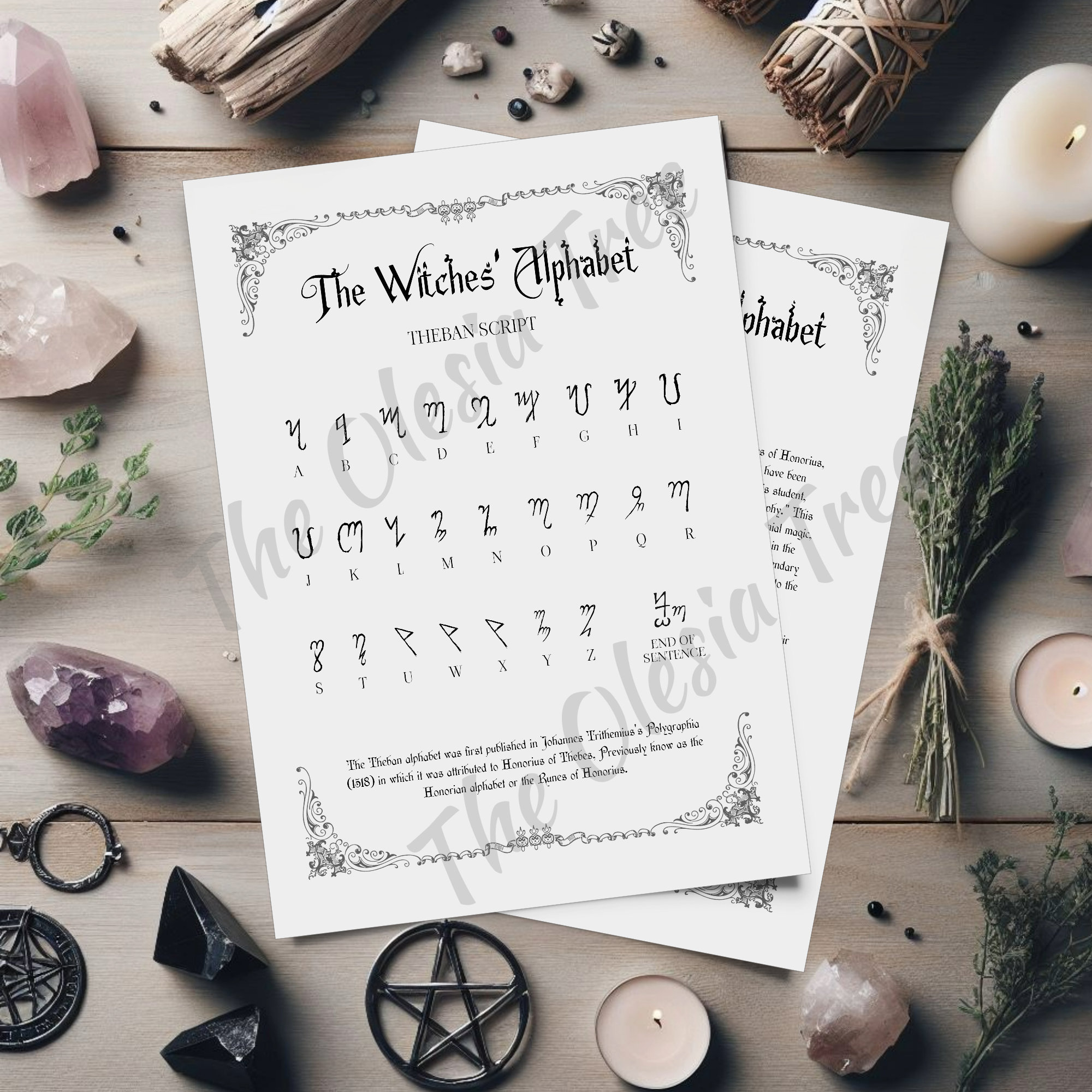 Witches Alphabet Printable, Theban Script, Digital Download, Pagan