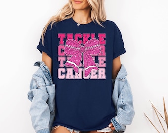 Tackle Cancer Shirt: Pink Football Bow, Breast Cancer Awareness Tee