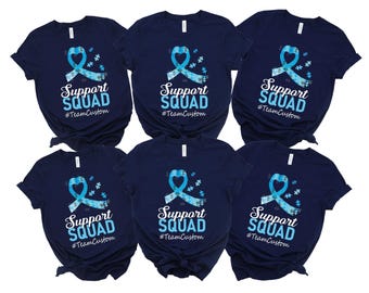 Autism Awareness Support Squad Shirt, Blue Ribbon Tee, Custom Team Name
