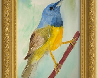 Morning Warbler Watercolor Painting – 8.5 x 5.5 inch Original Bird Art on Foam Board