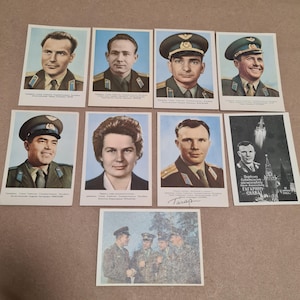 Cartes postales vintage des cosmonautes soviétiques 9 pièces des années 70. Gagarine, Leonov, Titov, Terechchenko.