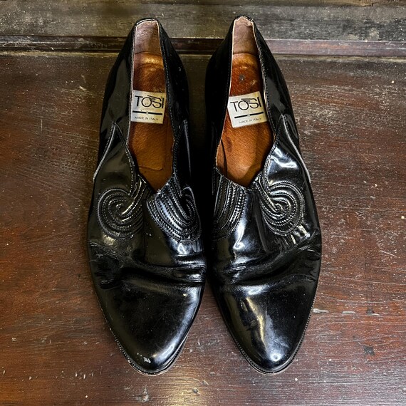 Vintage 90s Italian Leather Western Shoes, Black Patent  display picture 1