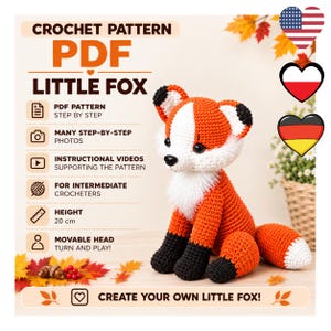 Crochet pattern for a cute fox. Amigurumi pattern (PDF + video)