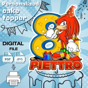 Decorazione per torta raffigurante Knuckles l'Echidna, file digitale jpg, pdf.