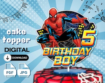 Cake topper, Birthday boy 5, Digital file jpg, pdf, png