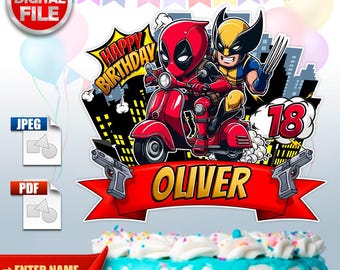 Adorno para tarta personalizado de Deadpool y Wolverine (archivo digital)