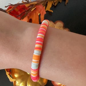 white, orange, pink, preppy clay bead bracelet
