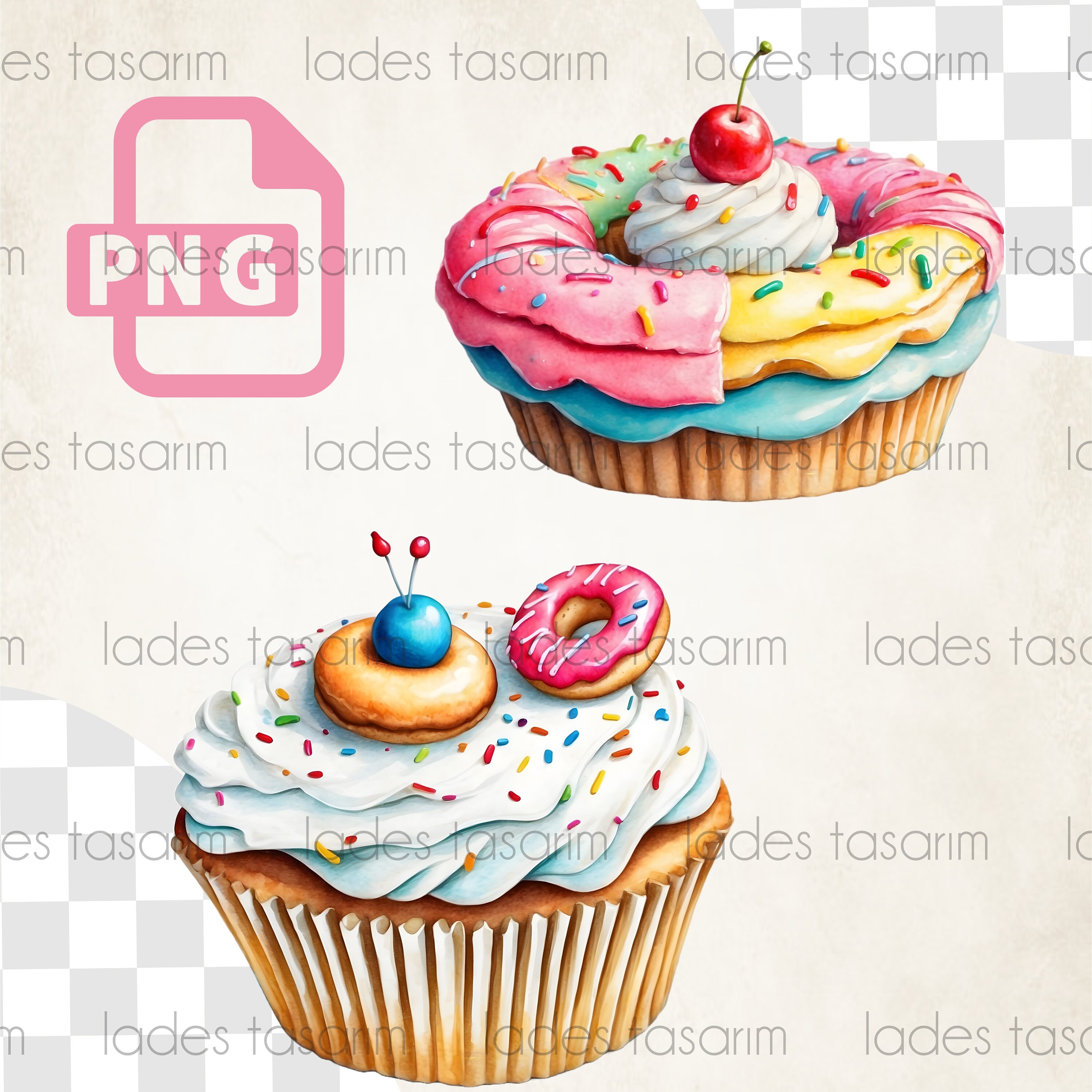 Cupcake Watercolor Clipart , Instant Download PNG, Cupcakes Bundle ...