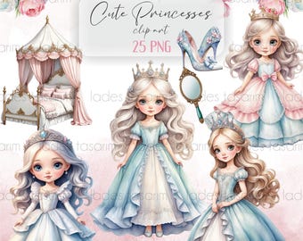 Ensemble de cliparts princesse : décoration de chambre d'enfant royale (téléchargement numérique)
