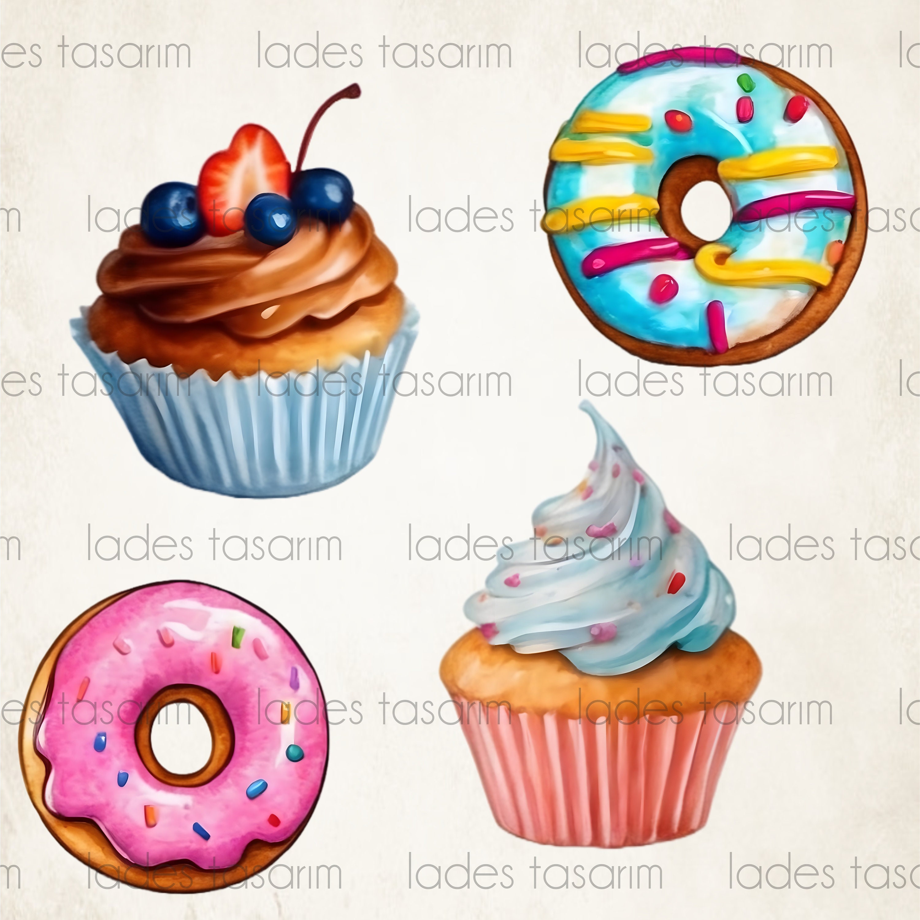 Cupcake Watercolor Clipart , Instant Download PNG, Cupcakes Bundle ...