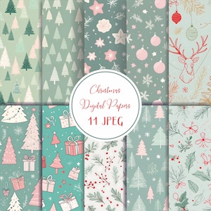 Christmas Digital Paper Set, Snowflake Wallpaper, Christmas Tree Background, Christmas Time, Holiday Scrapbook Papers, Snowflake Wallpaper