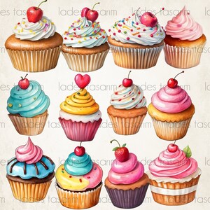 Cupcake Watercolor Clipart , Instant Download PNG, Cupcakes Bundle ...