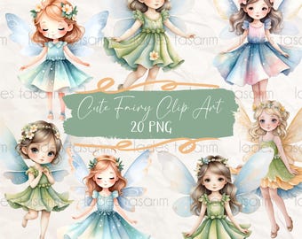 Watercolor Fairy Clipart Set: Whimsical PNG Graphics (Digital Download)