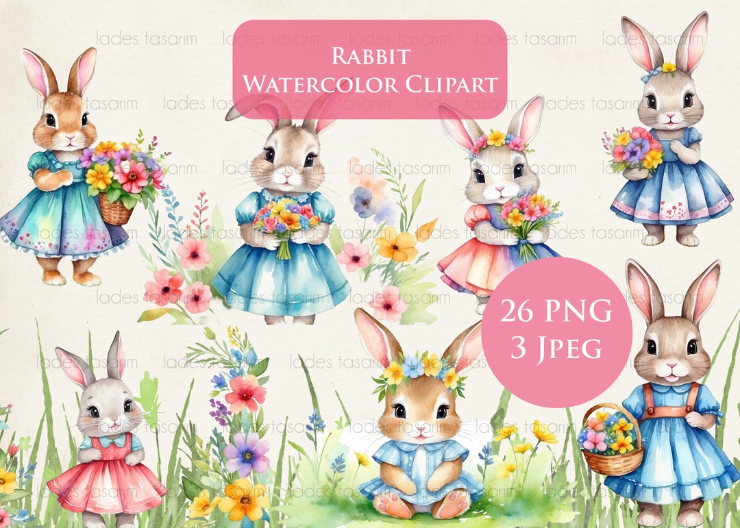 Watercolor Bunny Clipart Set – Baby Shower PNG, JPEG (digital Download ...