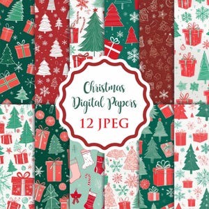 Christmas Digital Paper Set, Snowflake Wallpaper, Christmas Tree Background, Christmas Time, Holiday Scrapbook Papers, Snowflake Wallpaper